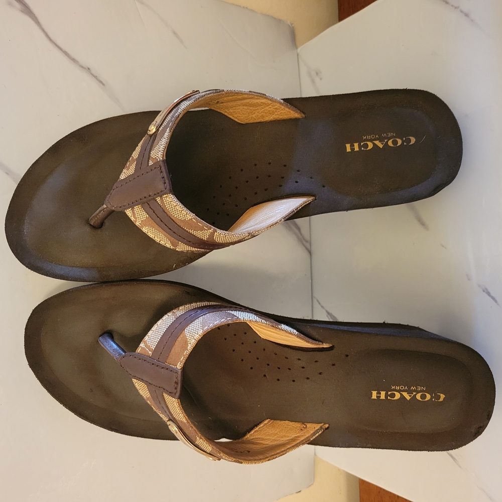 Coach Women's Brown and Gold Sandals